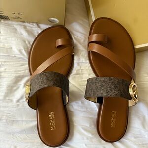 Michael Kors Tan and Brown Slide Sandals